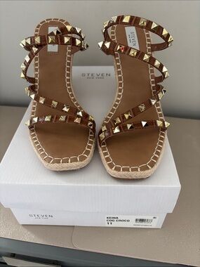 Steven by Steve Madden Keina Espadrille Sandal - Cognac with Gold Studs
